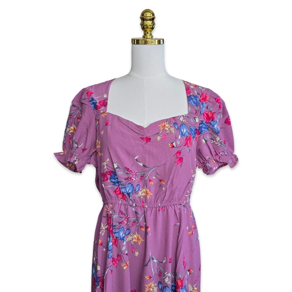 Promesa Women M Floral Maxi Dress Boho Sweetheart Neck Puff Sleeve Elastic Waist